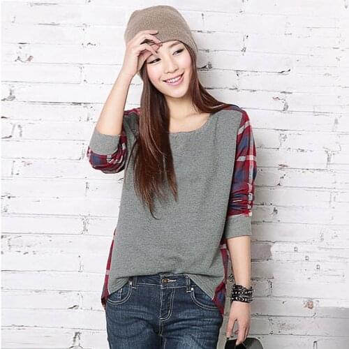 25# Graphic Tees Women O Collar Splicing Lattice Casual Long Sleeve Bottoming Top Sweatshirt Fashion Mid-length Top Women 2021