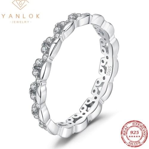 YANLOK Pure 925 Sterling Silver Fashion Stackable Finger Rings For Women Exquisite Dazzling Zircon Ring Fine Jewelry Accessories