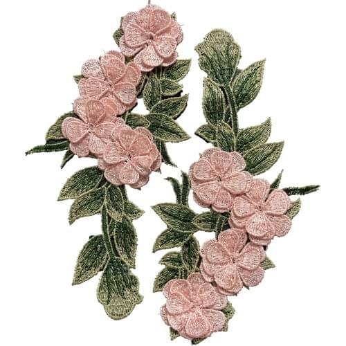 2pcs Flower Embroidere Sewing Accessories Sew On Patches For Clothing Light Pink Floral Embroidery Appliques Diy Decals Stickers