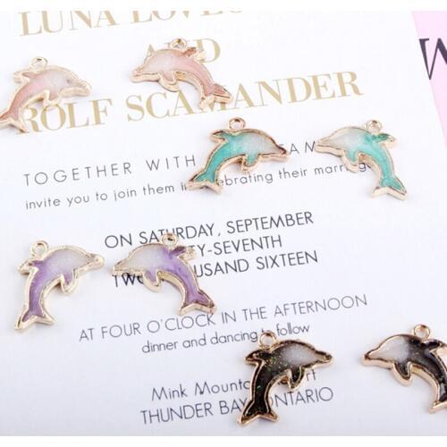 10pcs Double-sided Shining Drop Oil Dolphin Enamel Charms Bracelets DIY Pendant Animal Metal Charms Jewelry Accessories YZ127
