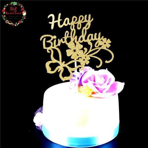 Big Heard Love 10pcs Happy Birthday Gillter Paper Cake Topper Baking Cake Accessories Birthday Decoration Party Favors Supplies