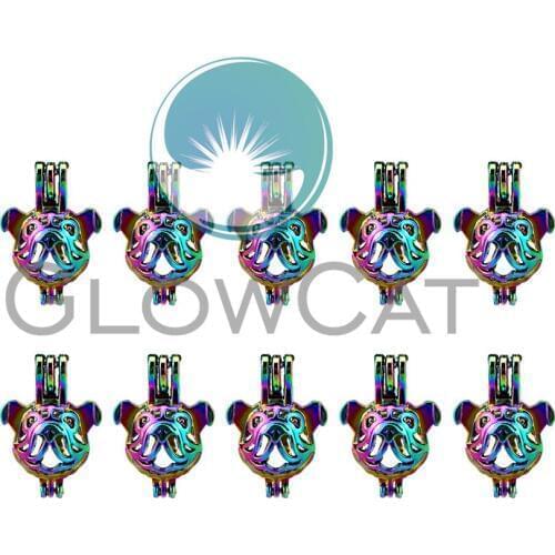 10x C703 Rainbow Color Pet Dog Shape Beads Cage Jewelry Making Perfume Diffuser Pearl Cage Locket Pendant