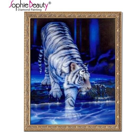 2018 Direct Selling Diamond Mosaic Tiger In Water Embroidery Hobby Icon Cloth Needlework Rhinestone Cross Stitch Beadwork Kit