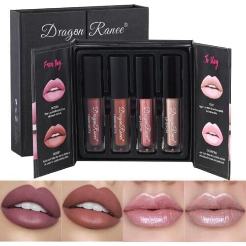 4Pcs Lip Glazes Set Shiny Matte Water Lips Makeup Rich Color Easy to Apply Waterproof Long-lasting Not Easy to Fade Beauty TSLM2