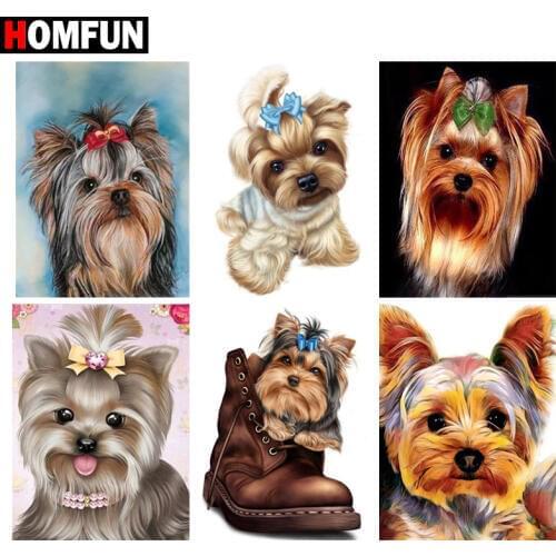 HOMFUN 5D Diy Diamond Painting Cross Stitch "Animal dog flower" Home Decor Full Rhinestones Inlay Diamond Embroidery