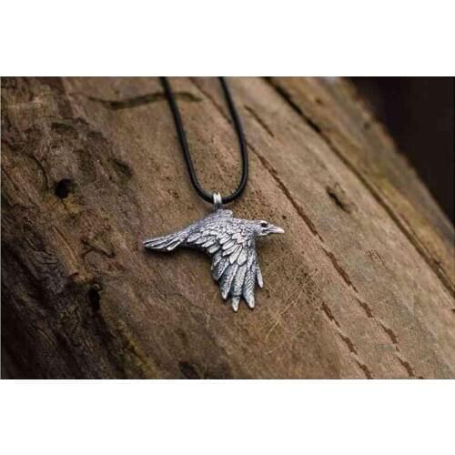 Antique Silver Viking Crow Pendant Ravens Necklace Jackdaw jewelry