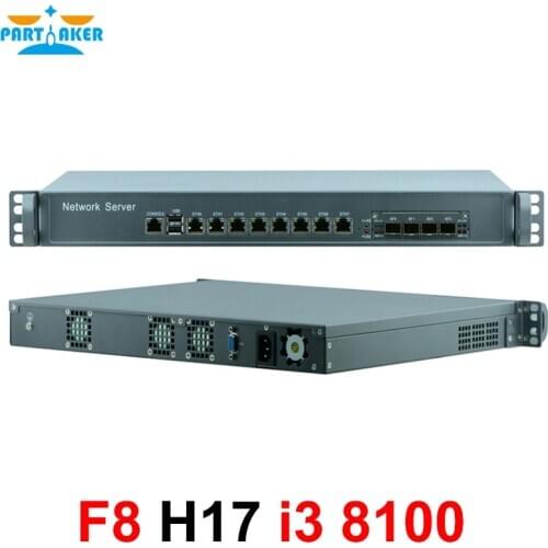 1U Rackmount Server Case 8 Intel Lan LGA1151 Intel Core i3 8100 Firewall Router with 4 gigabit SFP ports 8G Ram 128G SSD pfSense