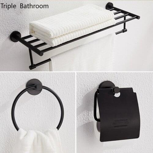 Black Brass Towel Rack Hanger Punch-free Wall-mounted Restroom Storage Hanging Accessories Paper Towel Holder Bathroom Shelves