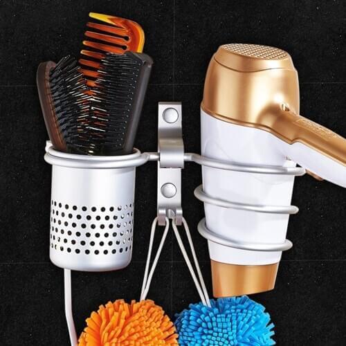 Hair Dryer Holder Hair Blower Dryer Rack Combs Organizer Wall Mounted Bathroom Salon Use with Face Cleansing Tools Hanging Hook