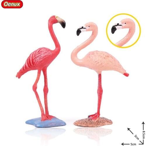 Oenux 2PCS Wild Pink Flamingos FMG Animal Model Solid PVC Action Figures Phoenicopterus Pink Feather Toy For Kids Birthday Gift