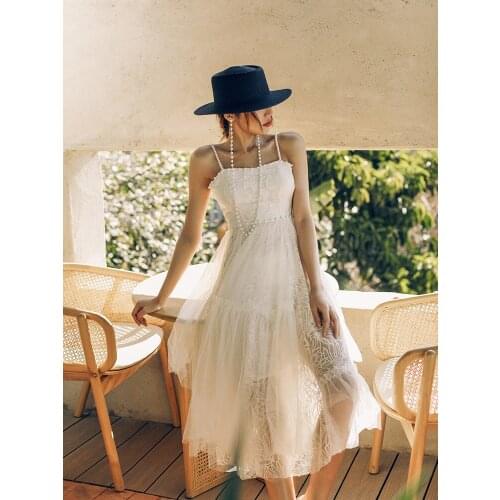 IRINAMS068 Spring Summer 2021 Original Design New Arrivals Pearl Straps Sleeveless Long Lace Dress Women