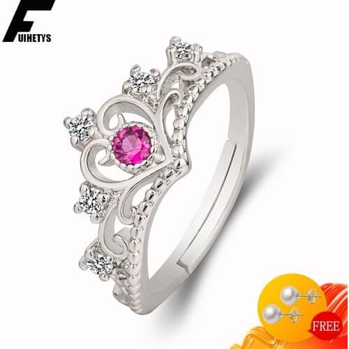 Trendy 925 Silver Jewelry Ring Crown Shape Zircon Gemstone Finger Rings for Women Wedding Engagement Party Accessories Wholesale
