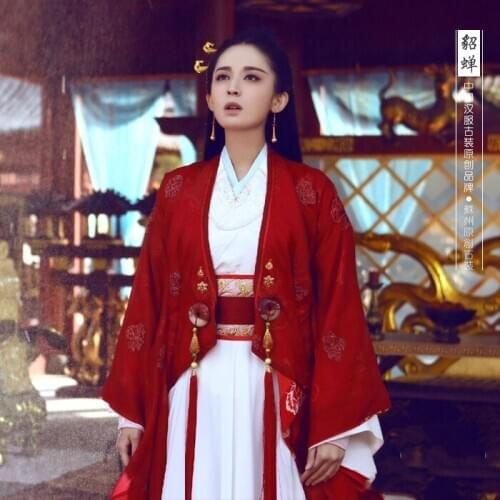Red China Beauty Diao Chan Hanfu Costume TV Play Chinese Hero-Zhao ZiLong of Three Kingdoms Period Drama Costume Hanfu for Women