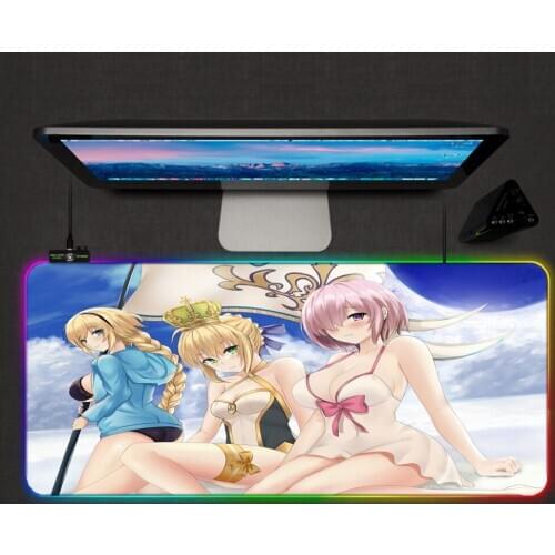Mairuige Animation Mouse Pad Three Sexy Bihai Sailing Girls RGB Mouse Pad Backlight Color LED Light Keyboard Pad Computer Desks