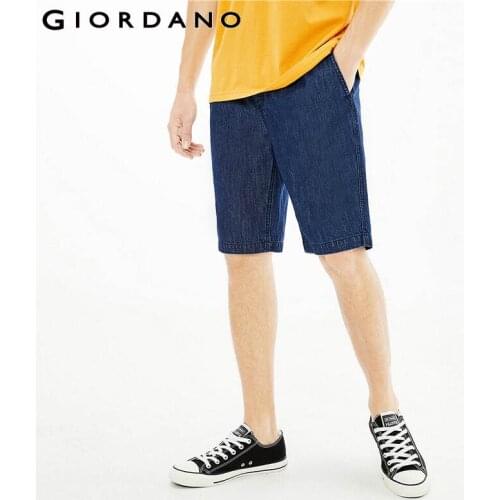 Giordano Men Shorts Elastic Waistband Drawstring Denim Shorts Lightweight Multi-pocket Simple Plain Shorts 01101330