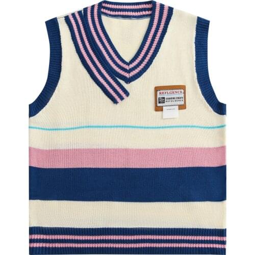 LACIBLE Harajuku Men Streetwear Knitted Contrasting Striped Sweaters Vest Fashion Casual Sleeveless Waistcoat Knitwear Tank Tops