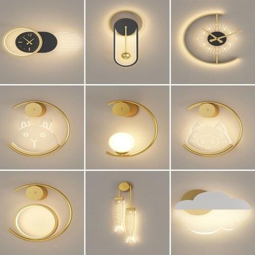 Nordic Creative Home LED Wall Lamp Creativity Silent Clock Sconces Light Indoor Home Bedroom Living Room Wall Clock Decoration