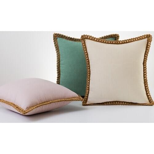 2 pcs Cotton Linen Cushion Covers 45x45cm/30x50cm Pillow Covers Solid Pink Mint Blue Ivory Grey for Home Decorative Linen Fringe