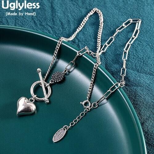 Uglyless New Arrival Ins Style Medal Necklaces for Women 100% Real 925 Silver Pin Chains Necklaces + Chains Heart Pendants Jewel