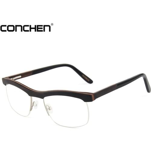 CONCHEN Wooden Eyeglass Frames Men Optical Plain Glasses Women Full Frame Vintage Wood Eyewear Frame Bamboo