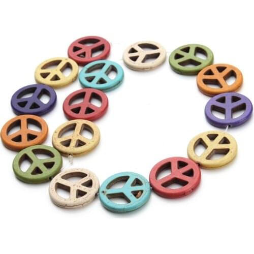 Wholesale Peace sign Stone white Turquoises Beads Loose Beads 25mm 15pcs For Jewelry Making DIY Bracelet fg54