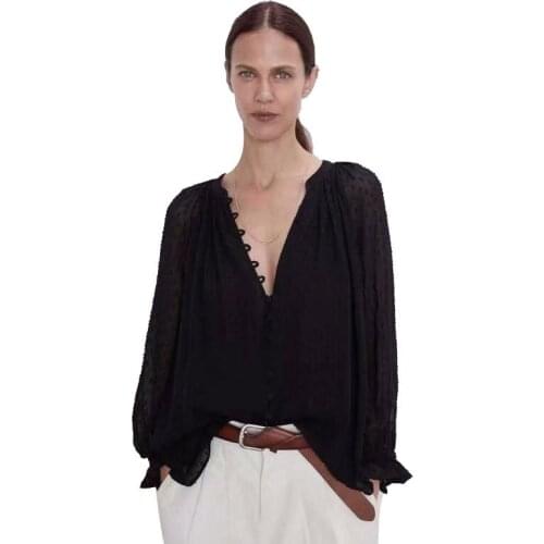 Autumn Black Translucent Mesh t-shirt Women Spring V-neck Loose t-shirts Long Sleeve