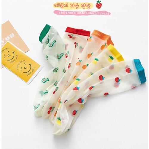 1-8 Years 1 Pair Children Soft Cartoon Core-spun Silk Socks Ultra-thin Fashion Girls Calf Socks Machine Wash-able For Kids