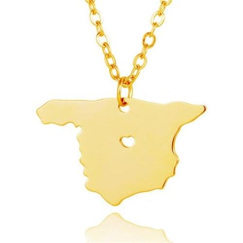 Wholesale Trendy Spain Map Necklace Spain Stainless Steel Heart Pendant Necklace Women Fashion Map Jewellery Gift