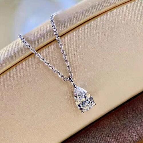 Women Light Luxury 0.75ct Pigeon Egg White Necklace High Carbon Diamond Water Drop 925 Sterling Silver Chain Necklace Jewelry
