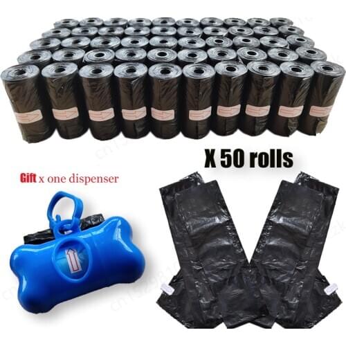 50Rolls/750pcs Pure Dog Poop Bags Pet Cat Waste Garbage Bags Outdoor Carrier Clean Pick up Tools Pet Supplies With one Dispenser