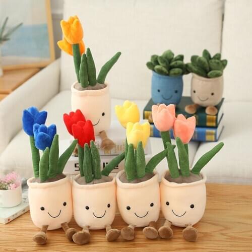 Nice Hot New Lifelike Tulip Succulent Plants Plush Stuffed Decoration Toy Soft Decor Doll Potted Flowers Pillow for Girls Gift