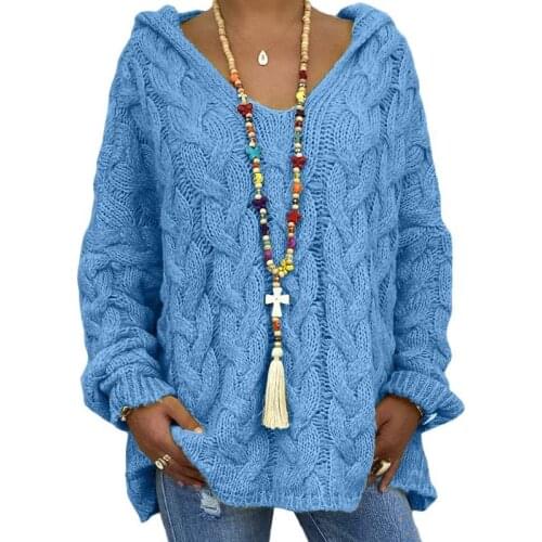 Oversized Sweaters And Pullovers For Women Fashion Twist Knit Hooded Tops Female Vintage Plus Size Sweater Femme 2021