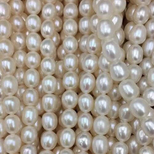 Stunning 7-8mm rice white real cultured freshwater pearl loose strings