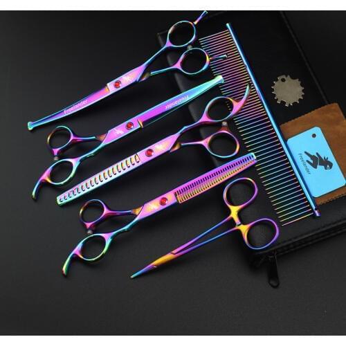 Professional 7 Inch Dog Grooming Scissors Safety Round Tip Pet Scissors Dog Shear Hair Cutting Thinning Curved Scissors