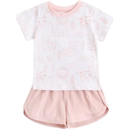 Sanlutoz Baby Girls Clothes Sets Cute Animal Cotton Short Sleeve Shirts + Bottoms Casual