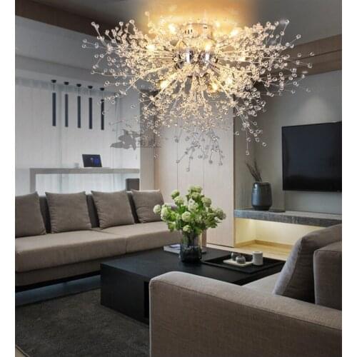 Modern Dandelion LED Flush Mount Ceiling Light Clear Crystal Lamp for Kitchen Bedroom Living Room Foyer Elegant Lighting Fixture