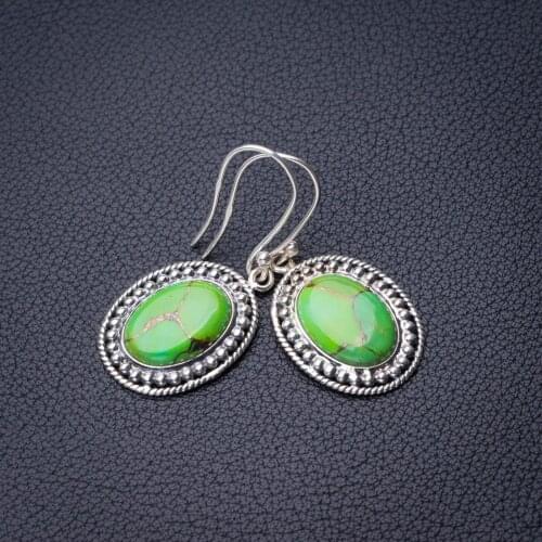 StarGems Natural Copper Turquoise Handmade 925 Sterling Silver Earrings 1.5" D6716