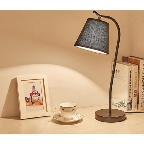US/EU Plug LED Fabric Table Lamp Bedroom Bedside Lamp E27 Anti-slip Wrought Iron Living Room Learning Desk Light lampara de mesa