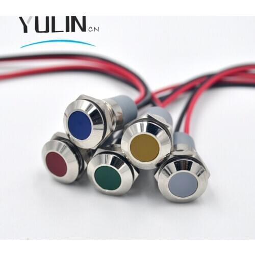 LED Metal Indicator Light 12mm IP67 Waterproof Indicator Light Pilot Signal Lamp with Wire Red Yellow Blue Green White