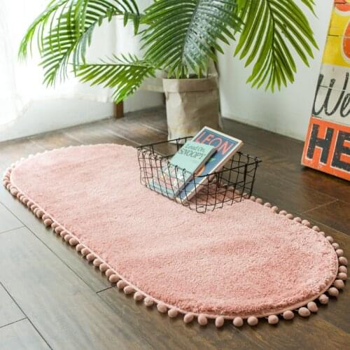 Thick Carpet Bedroom Oval Bedside Carpet Anti-skid Kitchen Mat Water Absorption Bathroom Rug Cute Pink Floor Carpet Living Room