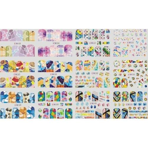 UPRETTEGO 12 PACKS / LOT NAIL ART BEAUTY WATER DECAL SLIDER NAIL STICKER RAINBOW COLORS GLAZE BROKEN GLASS BN625-636