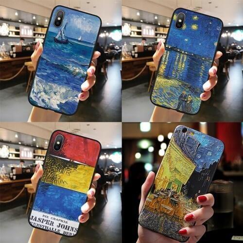 Starry Night Oil Painting Case For Samsung Galaxy A51 A50 A30 A40 A70 A71 S6 S7 S20 Ultra S8 S9 S10 Plus 3D Emboss Cover Fundas