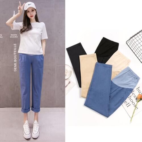 8860# Maternity Pants Spring Autumn Solid Color Cotton and Linen Pants Belly Support Pants Elastic Waist Maternity Trousers