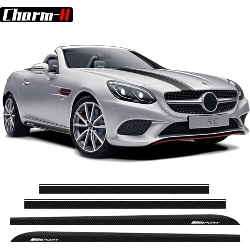 2pcs AMG Sport Stripes Car Door Side Skirt Bonnet Rear Sticker Vinyl Decal For Mercedes Benz SLC Class AMG SLC200 Accessories