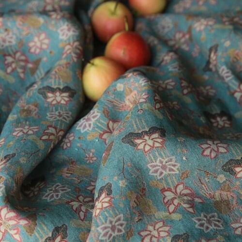 High end pure flax fabric Beautiful digital printing tissu Womens fashion dress patchwork