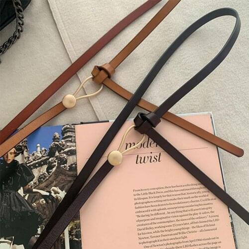 Women Leather Thin Belt Metal Buckle Adjustable Waist Strap Dress For Lady Waistband Sweater Knotted Coat Trouser Decorativ K9W3