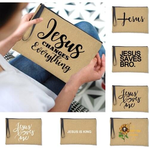 Jesus Is King Clutch Bag for Women Linen Ladies Makeup Cosmetic Fashion Bag Wrist Letter Printed Handbag Envelop Elegant Bags