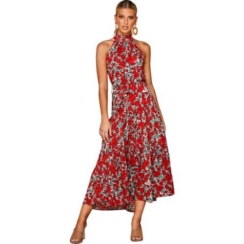 Bohemian Casual Long Dress For Women Summer High Waist Bandage Sleeveless Dresses Boho Beach Holiday Ladies Sundress