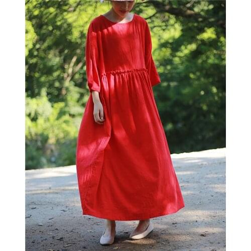 Women Loose Cotton Linen Dress Ladies Vintage Plus Size Dresses Female 2020 Summer Autumn Patchwork Dress