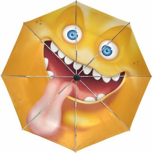 Funny Expression UV Protection Umbrella Fully Automatic Folding Umbrellas Black Coating Strong Frame Fiberglass Spokes Umbrella